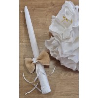 Krikšto balta žvakė su lininiu kaspinėliu 30 cm. Spalva balta / ruda (7)